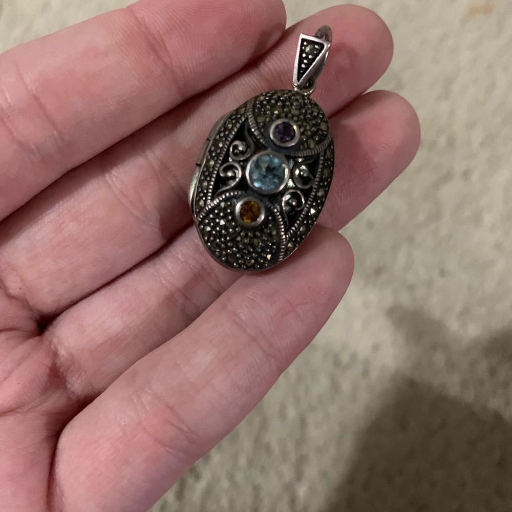 Vintage Sterling Silver Pendant with Multicolor Gemstones